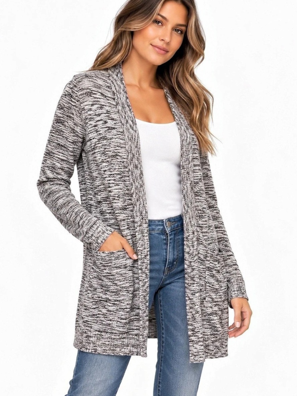 Market & Spruce Open Front Cardigan in Gray Size Large Like New